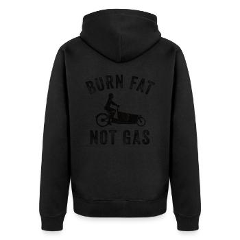 Burn fat instead of gas Cargo Cargobike - Unisex Premium Organic Zip Hoodie - black - Back - Nico (187cm)