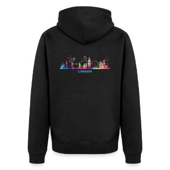 Londoner Skyline London - Unisex Premium Bio Zip Hoodie - Schwarz - Hinten - Nico (187cm)