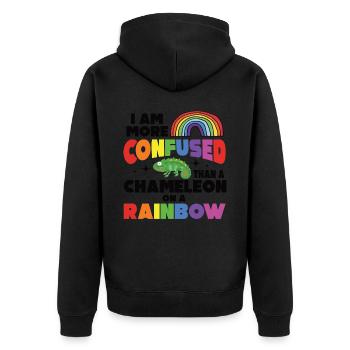 I'm more confused than a chameleon - Unisex Premium Organic Zip Hoodie - black - Back - Nico (187cm)