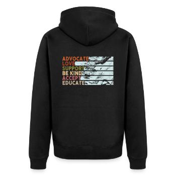 Advocate Love Support Accept Be Kind - Unisex Premium Bio Zip Hoodie - Schwarz - Hinten - Nico (187cm)