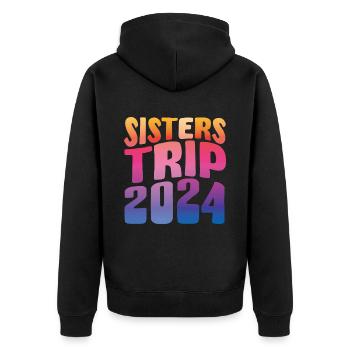 Sisters Trip 2024 - Unisex Premium Bio Zip Hoodie - Schwarz - Hinten - Nico (187cm)