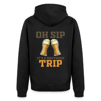 Geschwister Oh Sip Its A Brothers Trip - Unisex Premium Organic Zip Hoodie - black - Back - Nico (187cm)