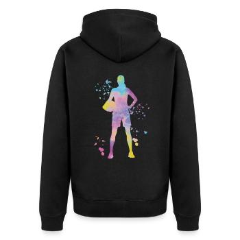 Volleyballspieler Kinder Beachvolleyball - Unisex Premium Bio Zip Hoodie - Schwarz - Hinten - Nico (187cm)