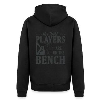 Die Besten Spieler Sitzen Auf Der Bank Harfe - Unisex Premium Bio Zip Hoodie - Schwarz - Hinten - Nico (187cm)