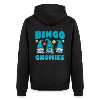 Bingo Gnomies Women Men Funny Bingo - Unisex Premium Bio Zip Hoodie - Schwarz - Hinten - Nico (187cm)