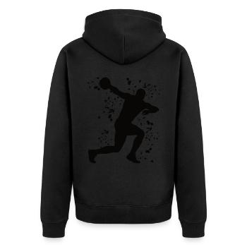 Diskuswerfer Colorsplash Diskuswurf - Unisex Premium Bio Zip Hoodie - Schwarz - Hinten - Nico (187cm)