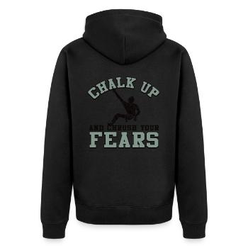 Kreide Und Zerquetsche Deine Ängste Beim Bouldern - Unisex Premium Bio Zip Hoodie - Schwarz - Hinten - Nico (187cm)