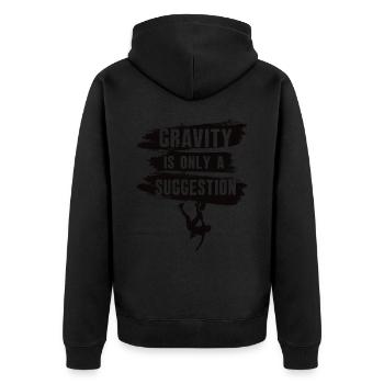 Schwerkraft Ist Nur Eine Anregung Boulderer - Unisex Premium Bio Zip Hoodie - Schwarz - Hinten - Nico (187cm)