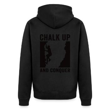 Chalking up and conquering boulderers - Unisex Premium Organic Zip Hoodie - black - Back - Nico (187cm)
