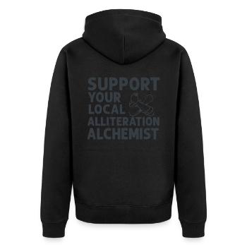Poetry Slam Wortspiel Krieger Slam Poetry - Unisex Premium Bio Zip Hoodie - Schwarz - Hinten - Nico (187cm)