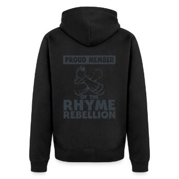 Poetry Slam Reim Rebellion Slam Poesie - Unisex Premium Bio Zip Hoodie - Schwarz - Hinten - Nico (187cm)