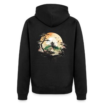 Asian Temple - Unisex Premium Organic Zip Hoodie - black - Back - Nico (187cm)