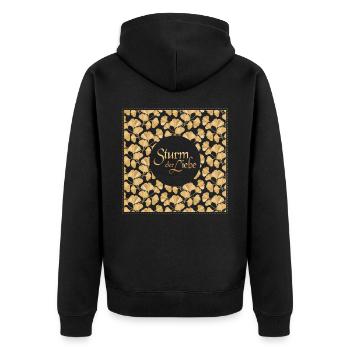 Sturm der Liebe Logo Goldene Blätter Ginkgo - Unisex Premium Bio Zip Hoodie - Schwarz - Hinten - Nico (187cm)