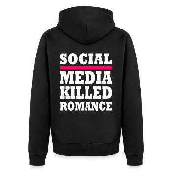 social media killed romance - Unisex Premium Bio Zip Hoodie - Schwarz - Hinten - Nico (187cm)