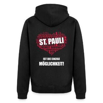 St. Pauli Ist Die Einzige Möglichkeit! (2C) - Unisex Premium Bio Zip Hoodie - Schwarz - Hinten - Nico (187cm)