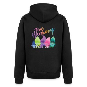 Trolls True Harmony Viele Bunte Trolls - Unisex Premium Bio Zip Hoodie - Schwarz - Hinten - Nico (187cm)