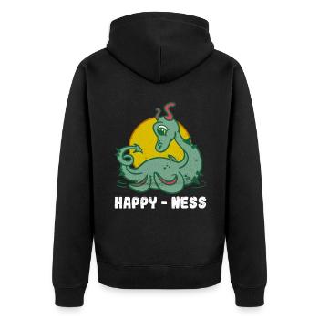 Happy - Ness - Loch Ness Nessie Monster - Unisex Premium Bio Zip Hoodie - Schwarz - Hinten - Nico (187cm)