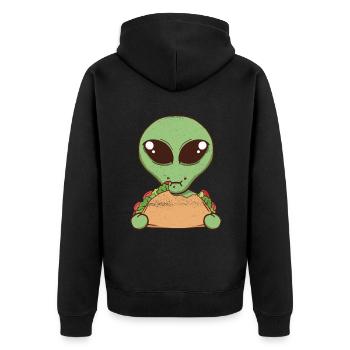 Nur hier für die Tacos - Alien Taco Fast Food - Unisex Premium Bio Zip Hoodie - Schwarz - Hinten - Nico (187cm)