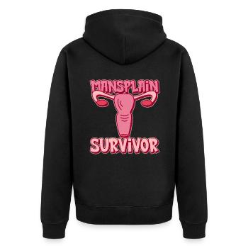 Mansplain Survivor - Féminisme Féministe - Veste à capuche bio Premium Unisexe - noir - Dos - Nico (187cm)