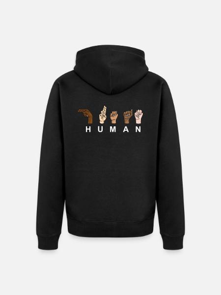 HUMAN - RESPECT - Show of hands - Unisex Premium Organic Zip Hoodie - black