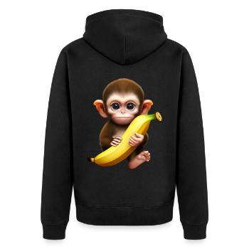 Niedlicher Affe mit Riesenbanane - Unisex Premium Bio Zip Hoodie - Schwarz - Hinten - Nico (187cm)