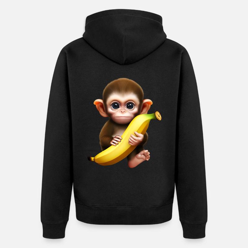 Singe mignon avec banane géante - Veste à capuche bio Premium Unisexe - noir