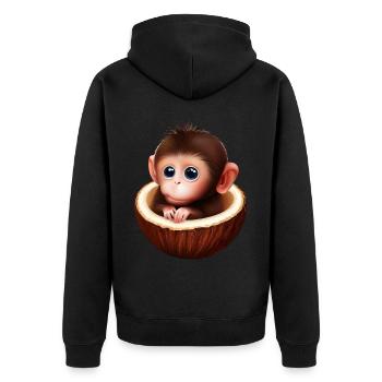 Affe in einer Kokosnuss - Unisex Premium Bio Zip Hoodie - Schwarz - Hinten - Nico (187cm)