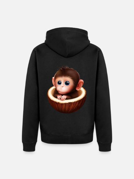 Monkey in a coconut - Unisex Premium Organic Zip Hoodie - black