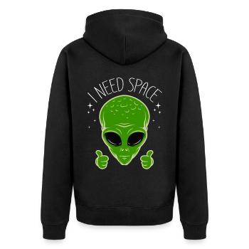 Funny Space Alien UFO Spacecraft - Unisex Premium Organic Zip Hoodie - black - Back - Nico (187cm)