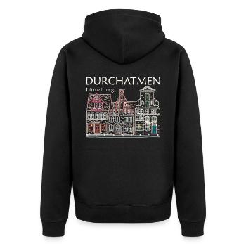 Lüneburg, Take a deep breath, Stintmarkt Germany - Unisex Premium Organic Zip Hoodie - black - Back - Nico (187cm)