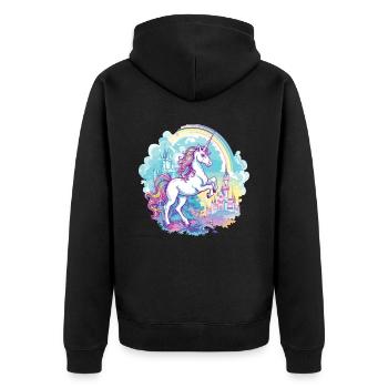 Einhorn Regenbogen Schloss Bunt Magie Fantasie - Unisex Premium Bio Zip Hoodie - Schwarz - Hinten - Nico (187cm)