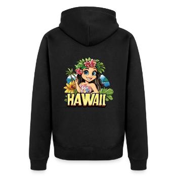 Hawaii Aloha Frau Blumen Palmen Strand Meer Insel - Unisex Premium Bio Zip Hoodie - Schwarz - Hinten - Nico (187cm)
