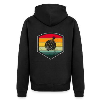 Onion Lover Retro Vegetables Vegan Gift idea - Unisex Premium Bio Zip Hoodie - Schwarz - Hinten - Nico (187cm)