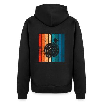 Onion Lover Retro Vegetables Vegan Gift idea - Unisex Premium Bio Zip Hoodie - Schwarz - Hinten - Nico (187cm)