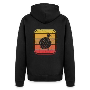 Onion Lover Retro Vegetables Vegan Gift idea - Unisex Premium Bio Zip Hoodie - Schwarz - Hinten - Nico (187cm)