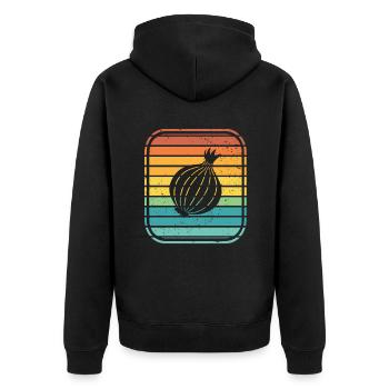 Onion Lover Retro Vegetables Vegan Gift idea - Unisex Premium Bio Zip Hoodie - Schwarz - Hinten - Nico (187cm)