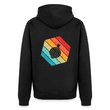 Onion Lover Retro Vegetables Vegan Gift idea - Unisex Premium Bio Zip Hoodie - Schwarz - Hinten - Nico (187cm)