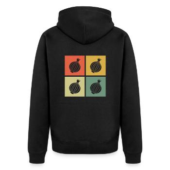 Onion Lover Retro Vegetables Vegan Gift idea - Unisex Premium Bio Zip Hoodie - Schwarz - Hinten - Nico (187cm)