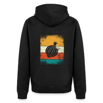 Onion Lover Retro Vegetables Vegan Gift idea - Unisex Premium Bio Zip Hoodie - Schwarz - Hinten - Nico (187cm)