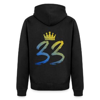 33 Zahl Krone - Unisex Premium Bio Zip Hoodie - Schwarz - Hinten - Nico (187cm)