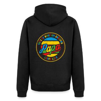 Bester Papa Vatertag Vater Papa Dad Retro Geschenk - Unisex Premium Bio Zip Hoodie - Schwarz - Hinten - Nico (187cm)