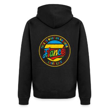 Fiancé Best Wedding Proposal Retro Gift - Unisex Premium Organic Zip Hoodie - black - Back - Nico (187cm)