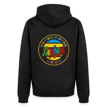 Best Nephew in the World Retro Gift - Unisex Premium Organic Zip Hoodie - black - Back - Nico (187cm)