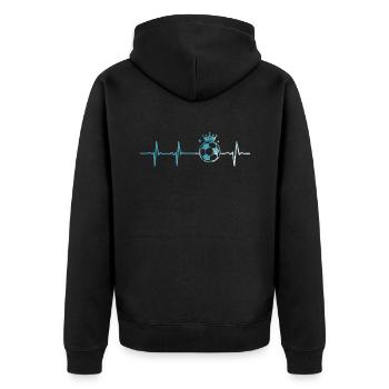 Herzschlag Fußball Puls Fußballer Geschenk - Unisex Premium Bio Zip Hoodie - Schwarz - Hinten - Nico (187cm)