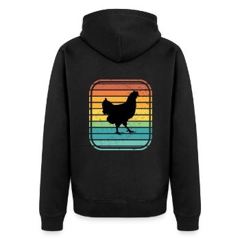 Huhn Hühner Hahn Bauer Retro Bauernhof Geschenk - Unisex Premium Bio Zip Hoodie - Schwarz - Hinten - Nico (187cm)