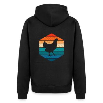 Hahn Huhn Hühner Bauer Retro Bauernhof Geschenk - Unisex Premium Bio Zip Hoodie - Schwarz - Hinten - Nico (187cm)