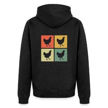 Huhn Hühner Hahn Bauer Retro Bauernhof Geschenk - Unisex Premium Bio Zip Hoodie - Schwarz - Hinten - Nico (187cm)