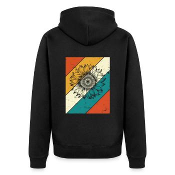 Sonnenblume Blüte Blume Retro Geschenk - Unisex Premium Bio Zip Hoodie - Schwarz - Hinten - Nico (187cm)