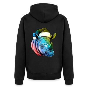 Tête de rhinocéros Noël Portrait coloré - Veste à capuche bio Premium Unisexe - noir - Dos - Nico (187cm)