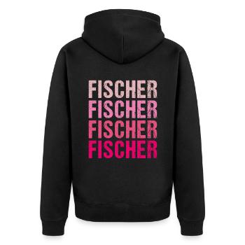 Fischer Retro Rosa Nachname Geschenkidee - Unisex Premium Bio Zip Hoodie - Schwarz - Hinten - Nico (187cm)